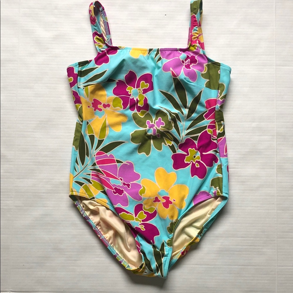Lands’ End Women’s One Piece Floral Swimsuit Size 10 Long